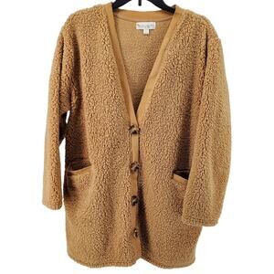Koolaburra by Ugg Womens Large Popcorn Sherpa Cardigan Tan Camel Pre-Owned